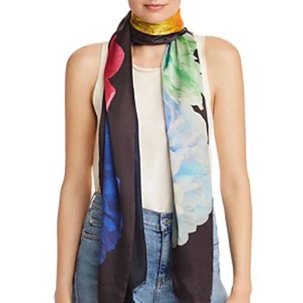 Echo Stacked Floral Oblong Scarf. NEW